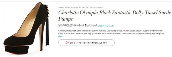 
Đôi giày cao gót có giá xấp xỉ 24 triệu đồng của Charlotte Olympia.